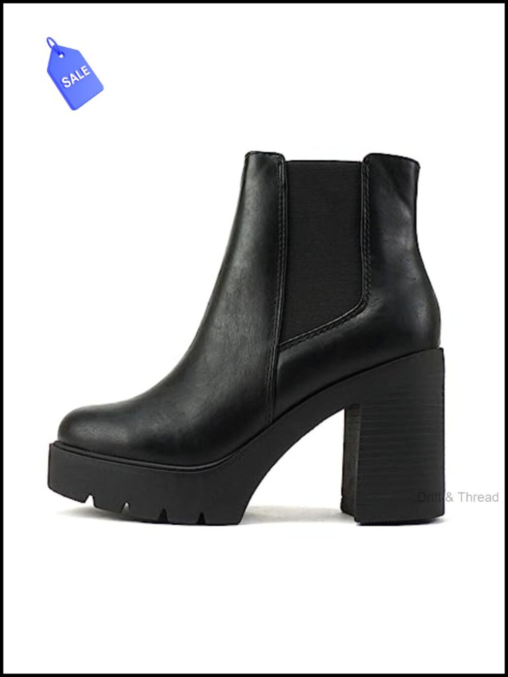 Women's Lug Sole High Heel Chelsea Ankle Boots with Double Elastic Gore